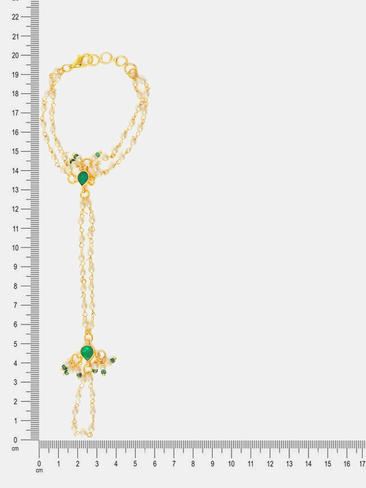Ruby Raang Gold Hand Accessory With Green- White Kundan And Pearls - Distacart