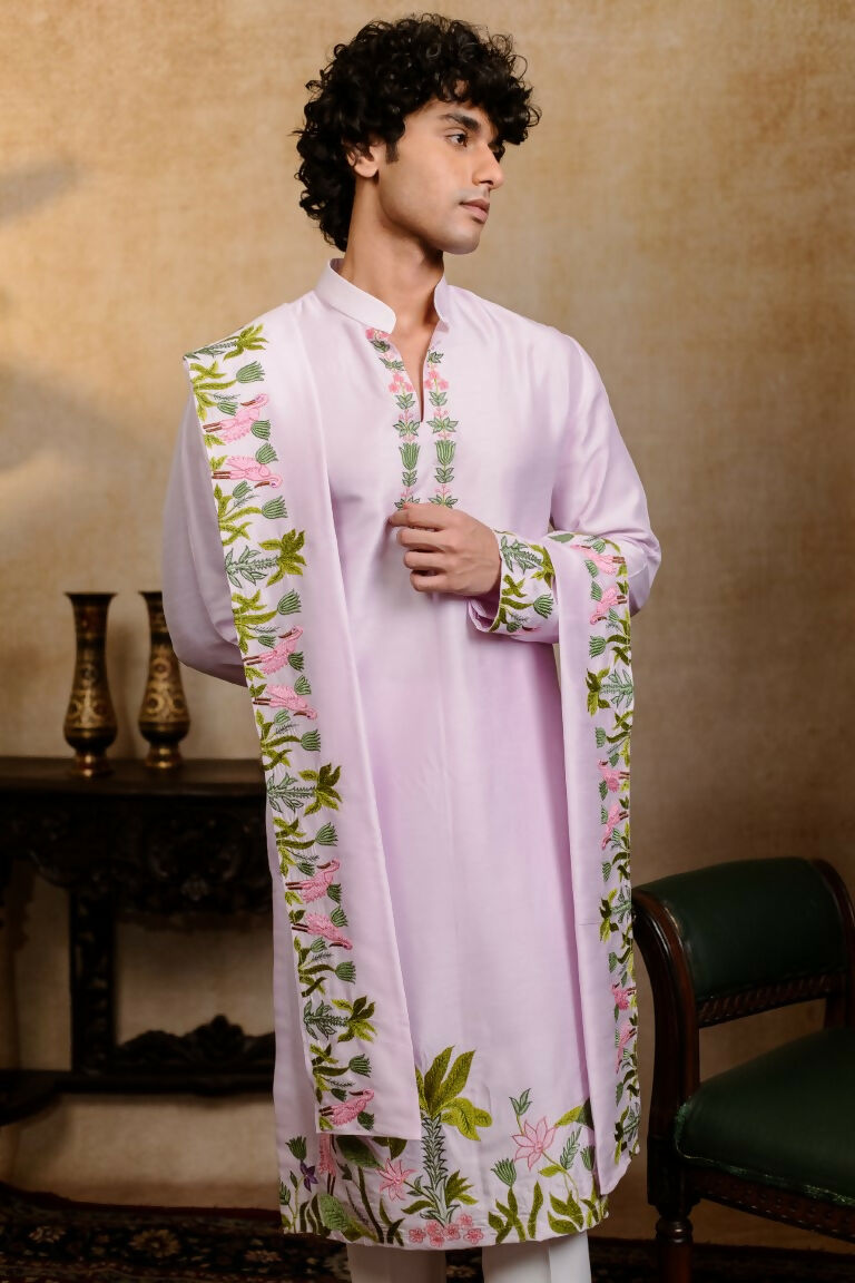 Falling Raw Silk Lavinder Taruni Hamsa Kurta Set By Hilo Design