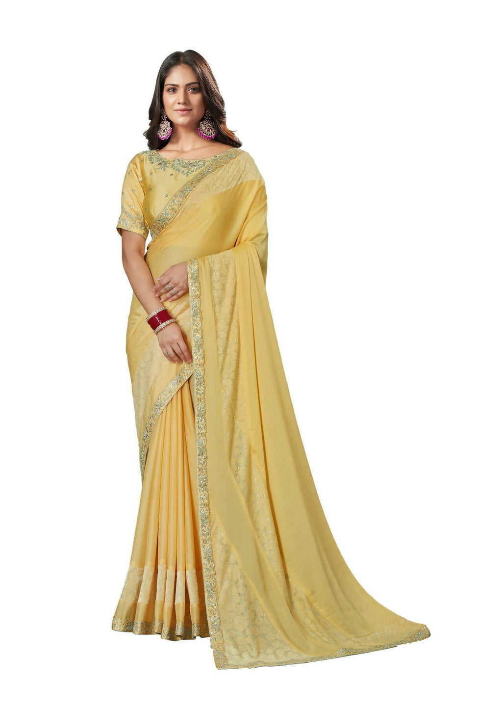 Mustard Silk Georgette Solid Saree With Unstitched Blouse Piece - Norita Ikshita