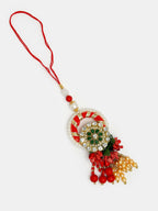 NVR Women & Men Set of 2 Red & Gold Toned Stone-Studded & Beaded Bhaiya Bhabhi Rakhi With Roli Chawal & Chocolate - Distacart