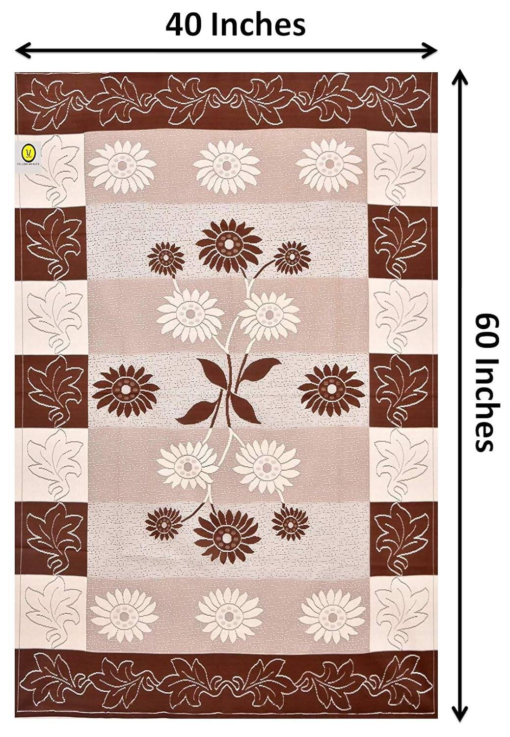 Yellow Weaves Polyester Floral Designer Rectangular Center 4 Seater Table Cover - Brown
