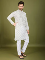 Vastranavya White Exclusive Festival Wear Viscose Silk Thread with Sequence Embroidered Work Kurta with Dupatta