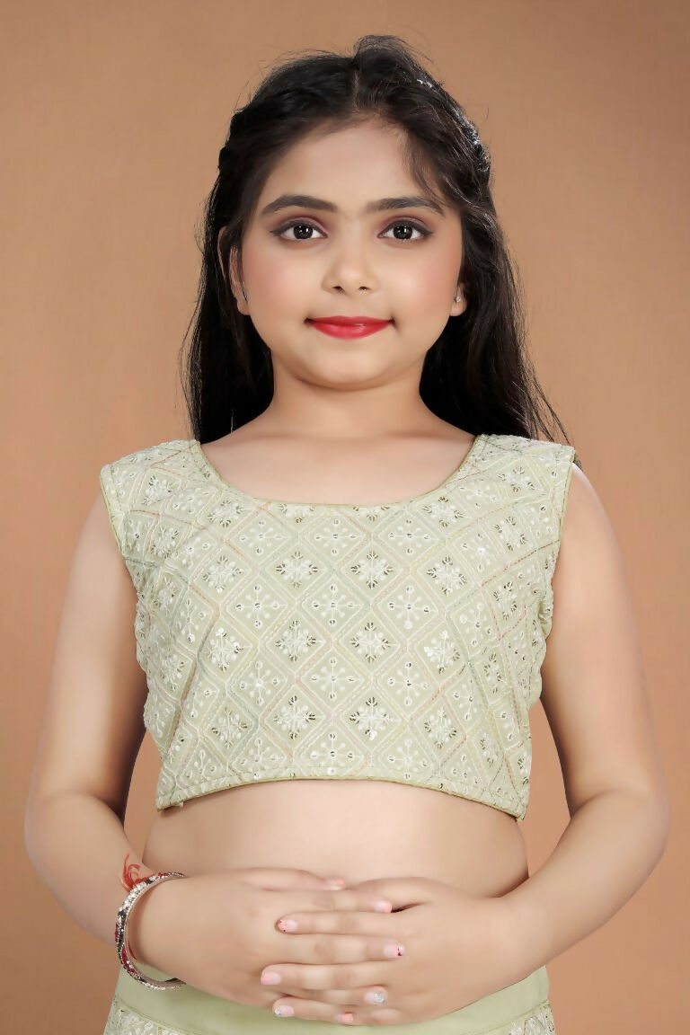 Wedding Designer Light Pista Heavy Fox Georgette Kidswear Lehenga - Aaradhna