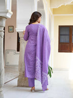 The52 Women's Beautiful Cotton Fabric Embroidery Work Straight Kurta Pant and Dupatta Set - Distacart