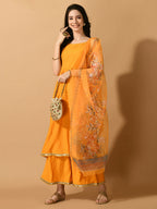 Myshka Women's Yellow Solid Party Kurta Sets