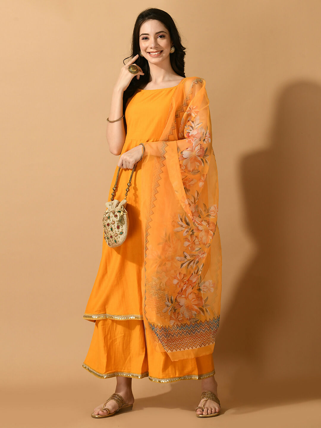 Myshka Women's Yellow Solid Party Kurta Sets