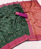 DEIANA'S Beautiful Designer Golden zari Soft Lichi Silk Saree - Green