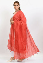 Mominos Fashion Moeza Women's Linen Cotton Silver Border Red Dupatta - Distacart