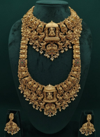 Jewel City Grand South Indian Temple Bridal Necklace Set for Women – Antique Gold-Plated Lakshmi Haram with Choker & Jhumka - Distacart