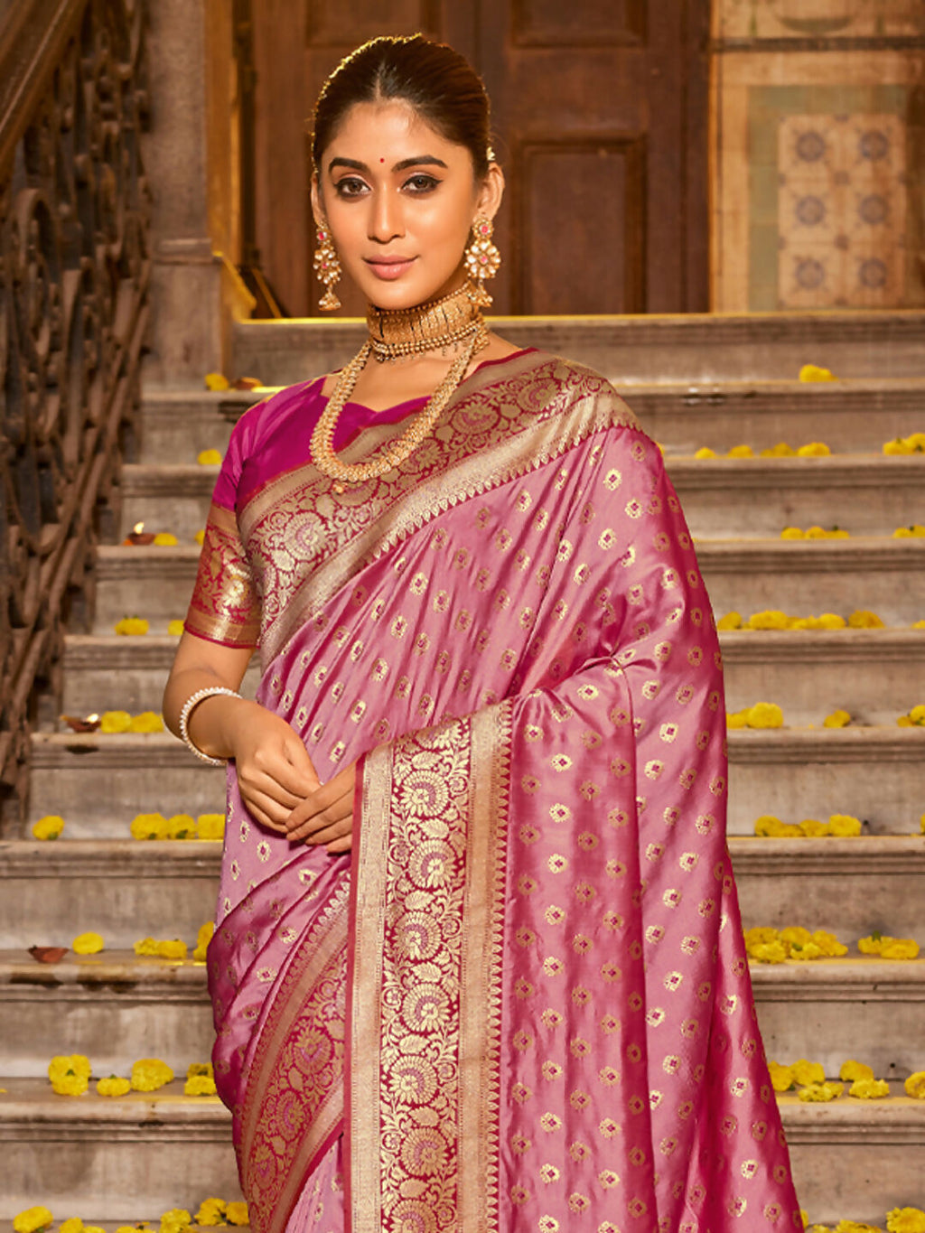 Shree Shyam Fashion Banarasi Silk Light Pink Saree - Distacart