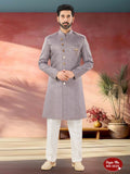 Joban Fashion Men's Light Purple Straight Imported Tr Self-Design In Fabric Indo-Western Kurta Set
