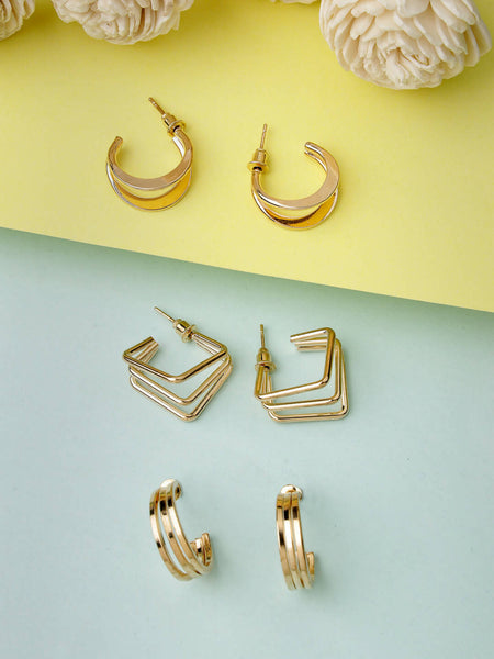 NVR Women Gold-Toned Circular Hoop Earrings