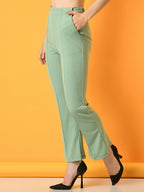 Myshka Women's Green Flared Party Trouser