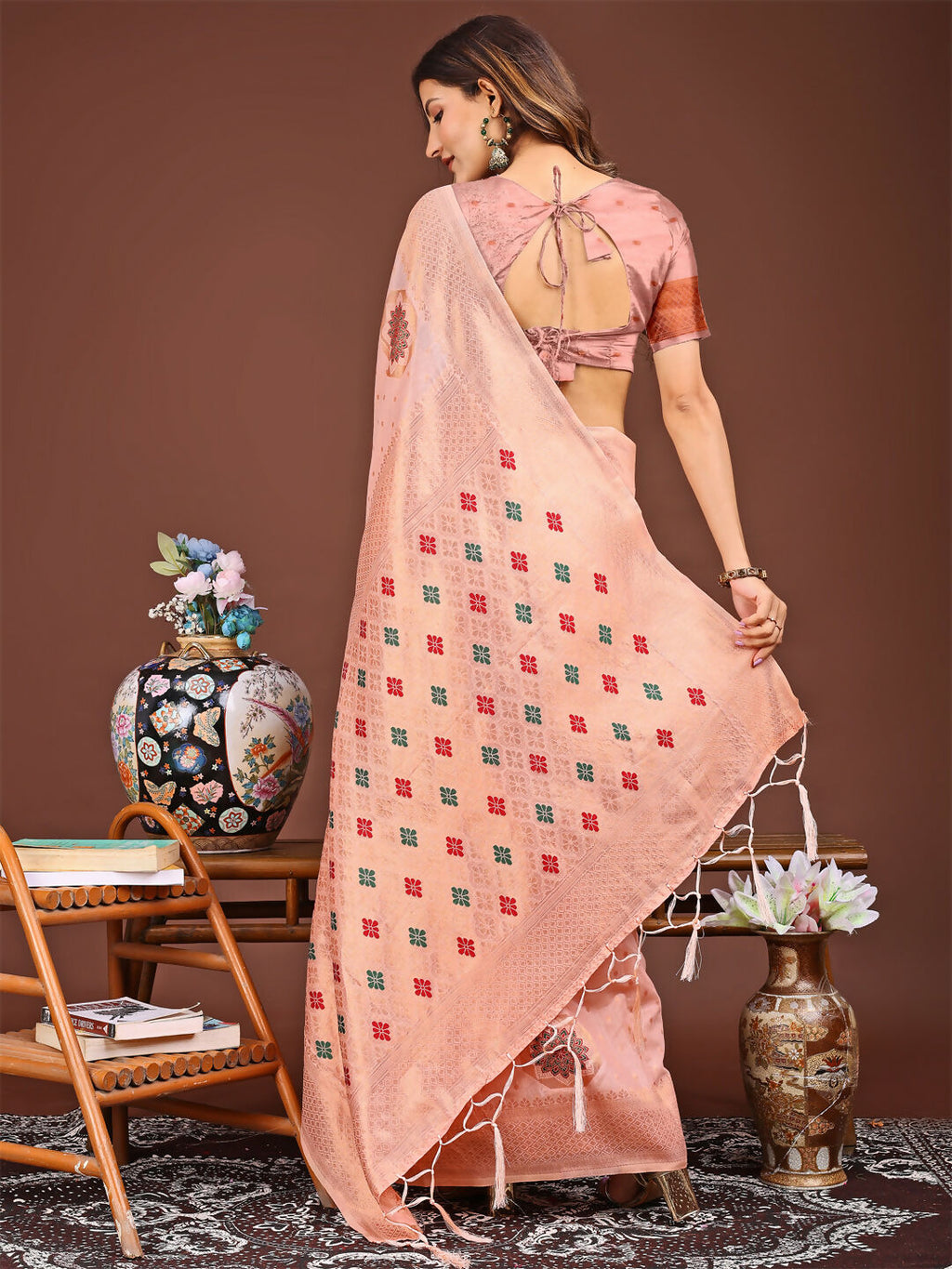 Shree Shyam Fashion Neerja Peach Linen Cotton Saree