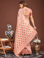 Shree Shyam Fashion Neerja Peach Linen Cotton Saree