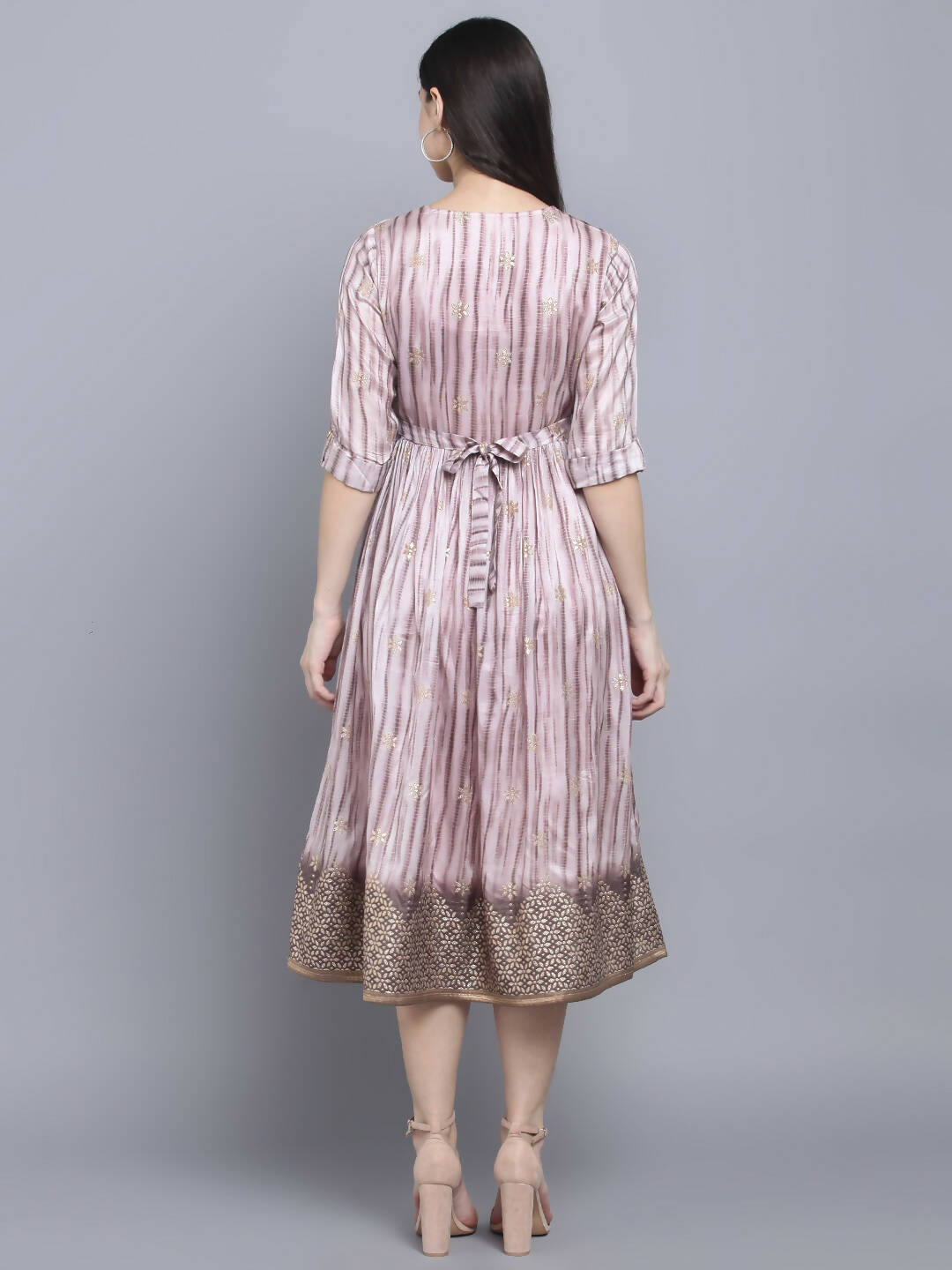 Myshka Women Grey Floral Midi Dress - Distacart