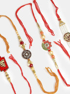 NVR Men Set of 4 Gold-Toned Stone-Studded & Beaded Rakhi With Roli Chawal - Distacart