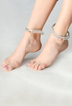 Mominos Fashion Kamal Johar Oxidised Silver Anklets With Muvvas