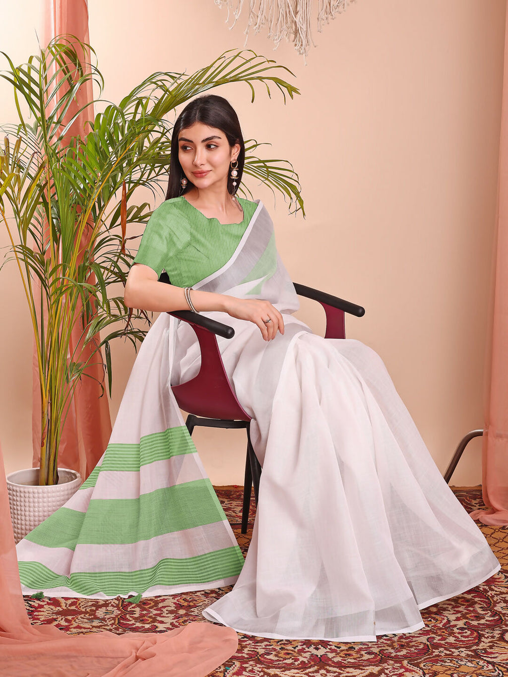 Shree Shyam Fashion The White Loom White Linen Cotton Saree