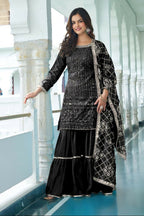 Teeya Creation Black Colour Chinnon Silk Heavy Embroidery Work Fully Stitched Salwar Suit - Distacart