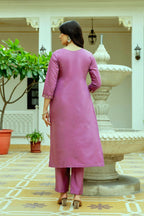 The52 Purple Women's Beautiful Embroidered Viscose Chanderi Silk Fabric with Straight Kurta, Pant and Dupatta Set - Distacart