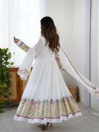 Joban Fashion White Georgette Sequence Embroidery Work Readymade Kurta Set - Distacart