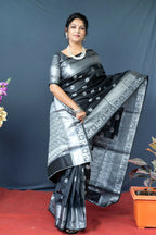 Jyoti Fashion Women's Black Soft Banarasi Silk Zari Woven Saree with Blouse
