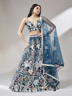 House of Panchhi Navy blue Net Sequinse Work Lehenga & Blouse with Dupatta