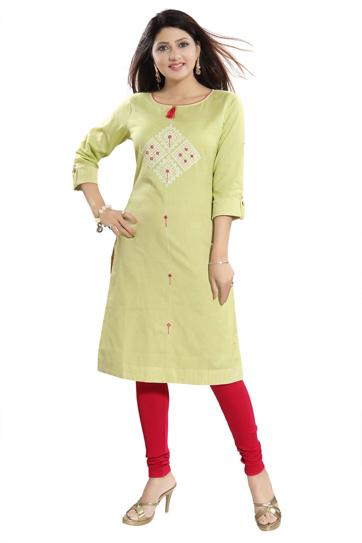 Snehal Creations Easy Breezy Liril Green Cotton Printed Tunic - Distacart