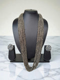 Inhanns Rangsaaz 20-Layer Luxe Long Beaded Necklace (With Optional Statement Earrings) - Silver With Earring