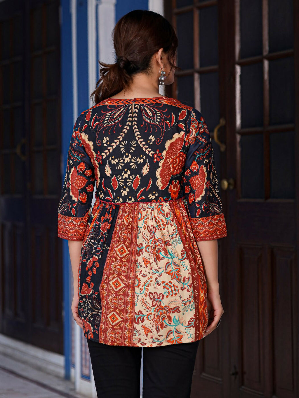 Juniper Women's Multi Colored Ethnic Motif Printed Cotton Peplum Tunic