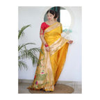 Yellow Woven Jacquard Designer Embroidery Work Party Wear Saree - Parampara
