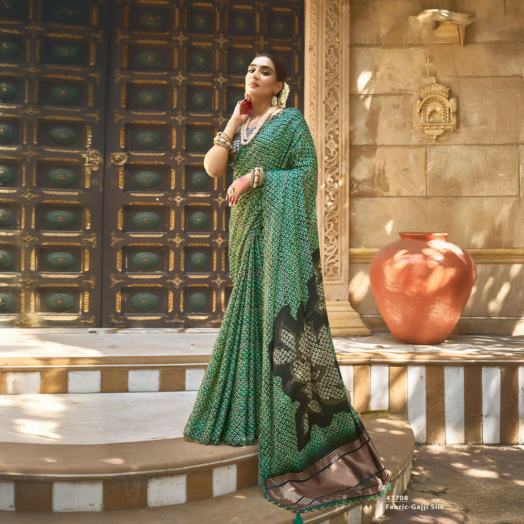 Green Gajji Silk Pure Handwork Saree With Unstitched Blouse - Norita Gajri