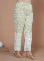 Miravan Women's Green Embroidery Chikankari Kurta And Palazzo