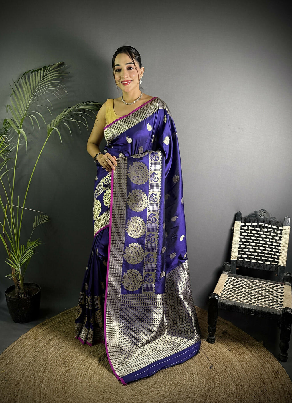 Joban Fashion Purple Banarasi Soft Lichi Silk Paisley Saree - Distacart