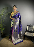 Joban Fashion Purple Banarasi Soft Lichi Silk Paisley Saree - Distacart