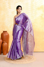 Piyari Fashion Women's Lavender Dual Tone Organic Tissue Saree With Blouse Piece - Distacart