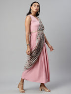 Ahalyaa Women Baby Pink Crepe Georgette Saree Dress With Printed Pallu - Distacart