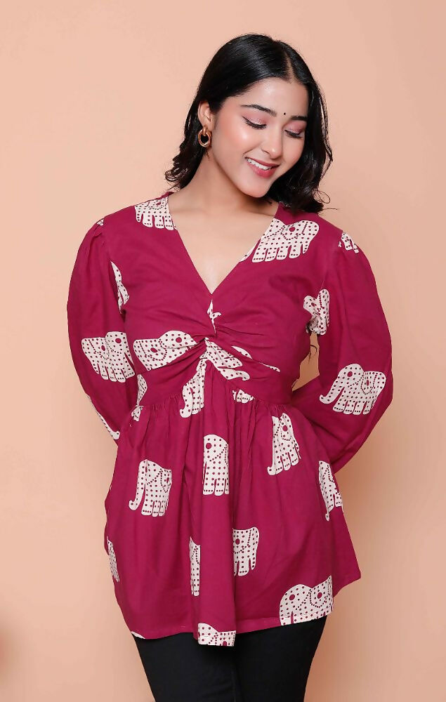 Miravan Womens Magenta Animal Print Butterfly Top