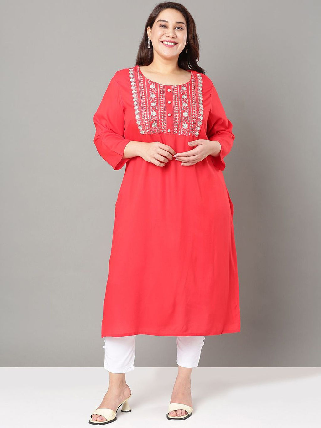 Sztori Floral Embroidered Yoke Design Sequined Straight Kurta