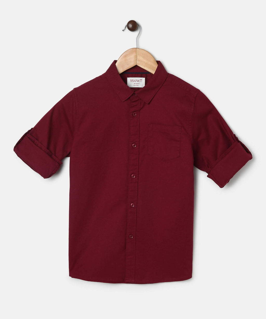Manet Boys Full Sleeves Solid Shirt - Maroon