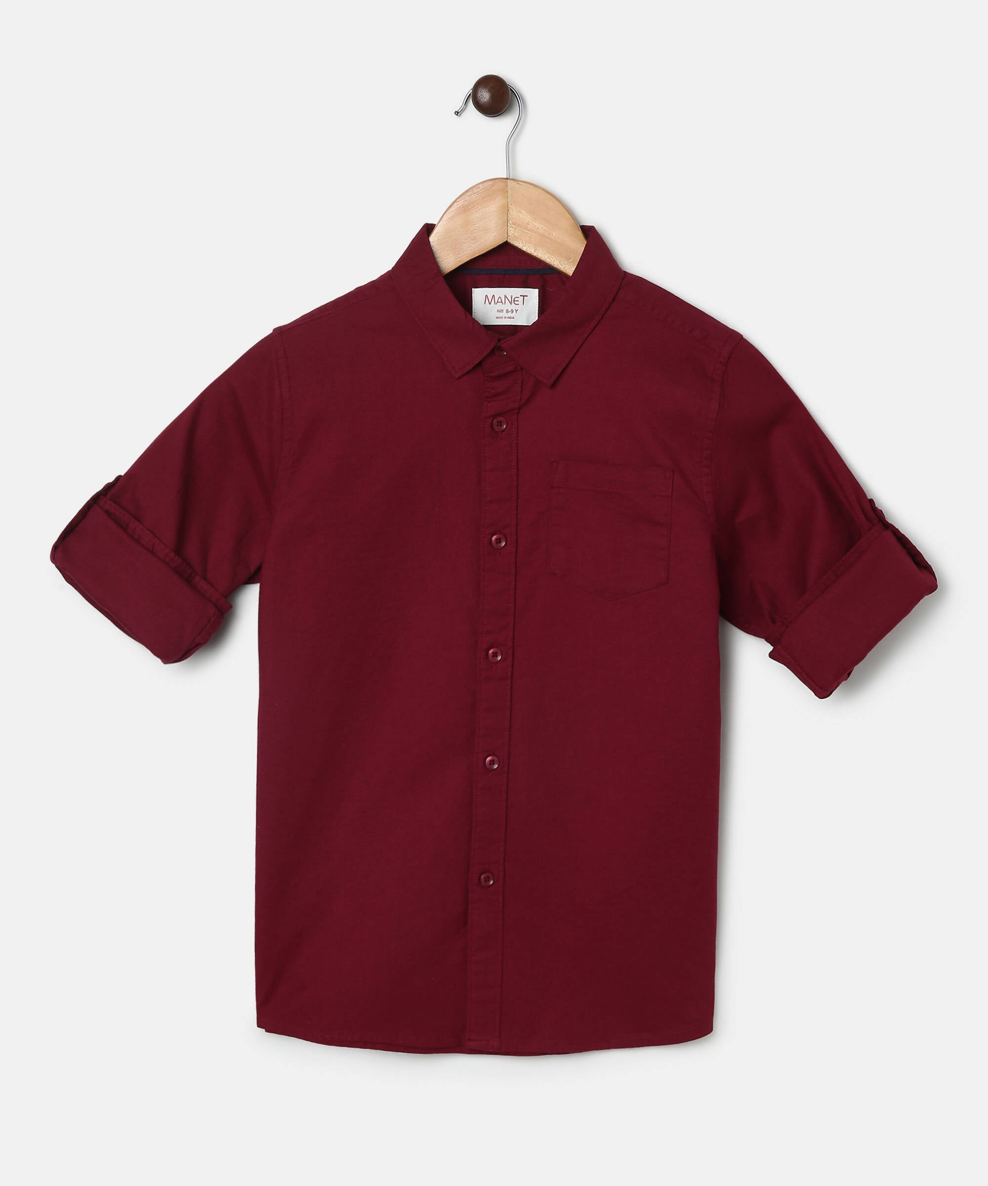 Manet Boys Full Sleeves Solid Shirt - Maroon