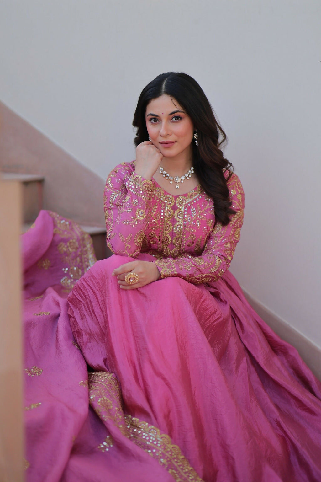 Joban Fashion Pink Crush Sequence Embroidery Work Kurta Set - Distacart