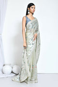 Green Satin Silk Sequence Embroidered With Stone Work Festive Saree - Nimaya Denzy