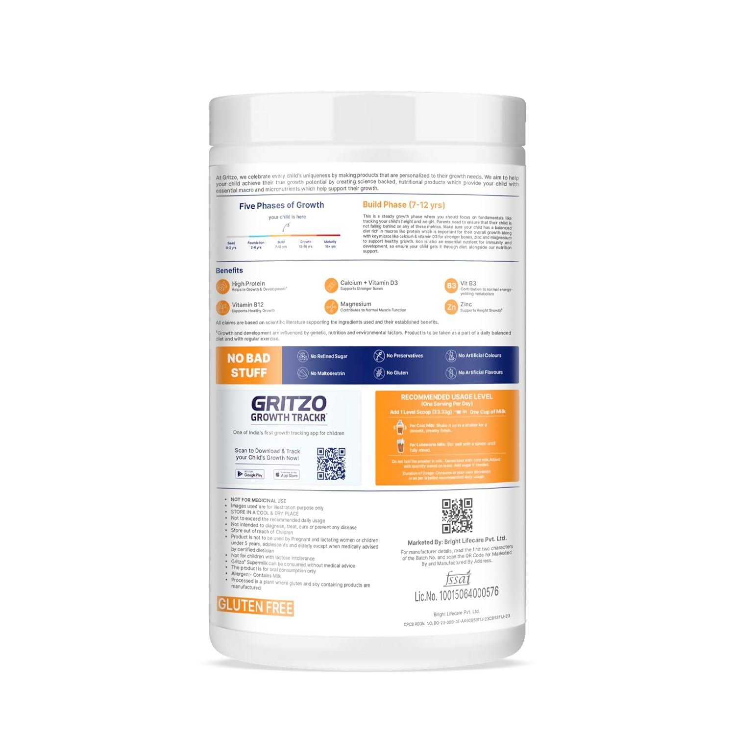 Gritzo SuperMilk Athlete (7-12y Boy & Girl), 14g Protein Powder (Double Chocolate) - Distacart