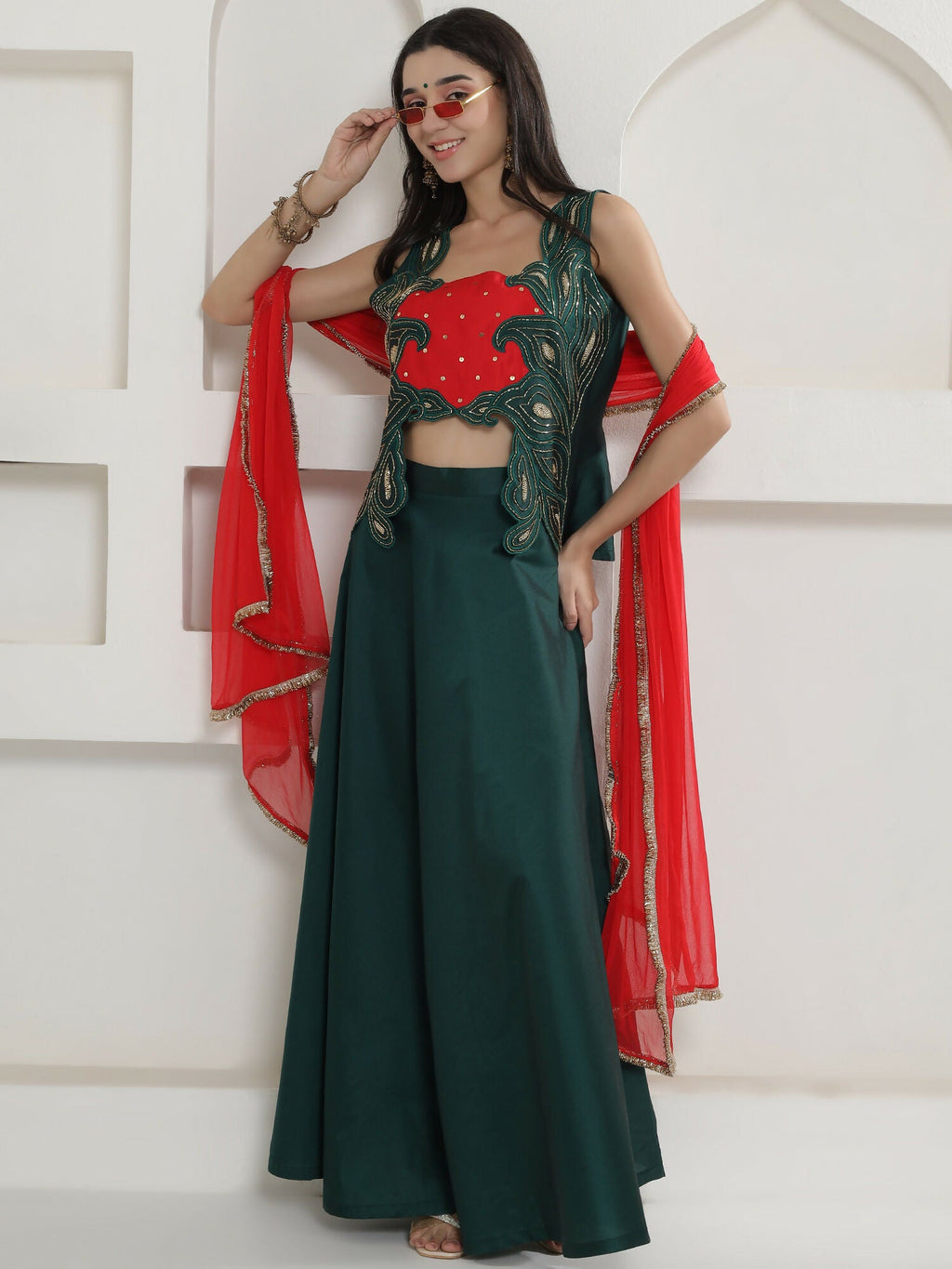 Joban Fashion Green Lehnga Top And Dupatta Set