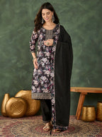 The52 Women's Beautiful Embroidery Work Chinon silk Fabric Straight Kurta Pant and Dupatta Set - Distacart