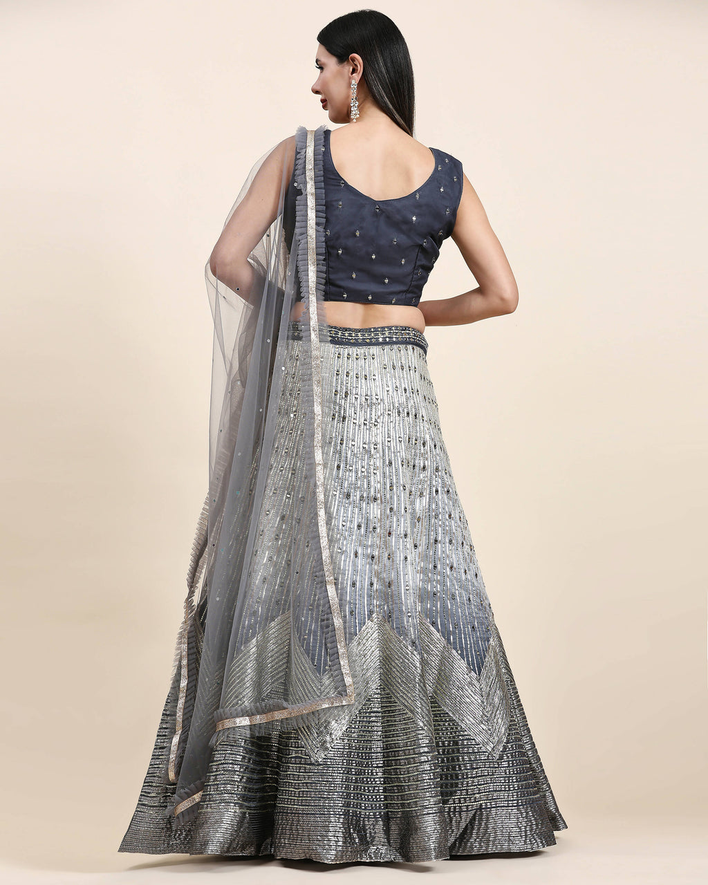 Grey Organza Mirror With Coding Work Lehenga Choli with Dupatta - Tanya