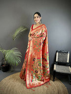 Joban Fashion Pink Floral & Potentially Peacock Soft Silk Paithani Saree - Distacart