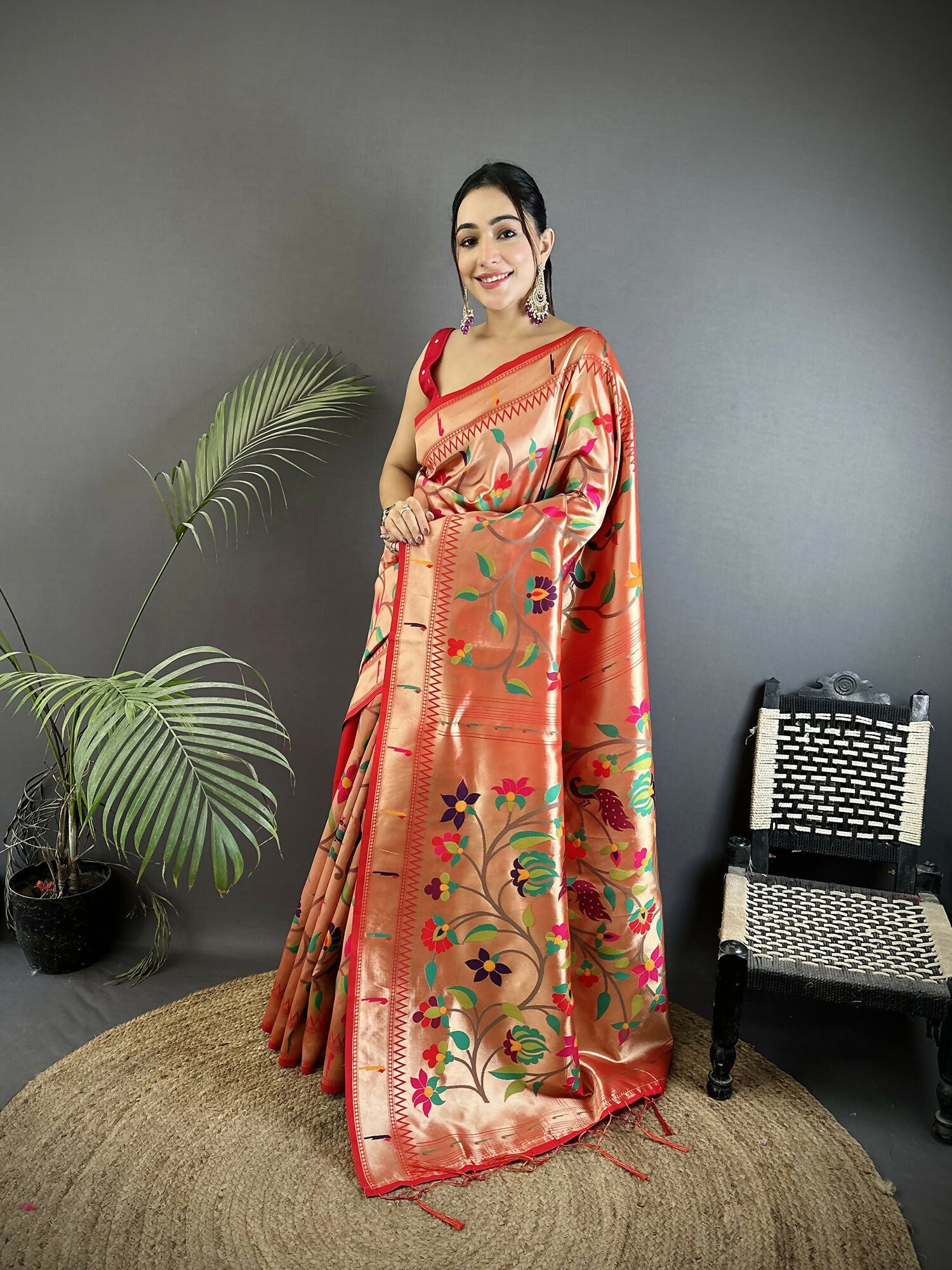 Joban Fashion Pink Floral & Potentially Peacock Soft Silk Paithani Saree - Distacart